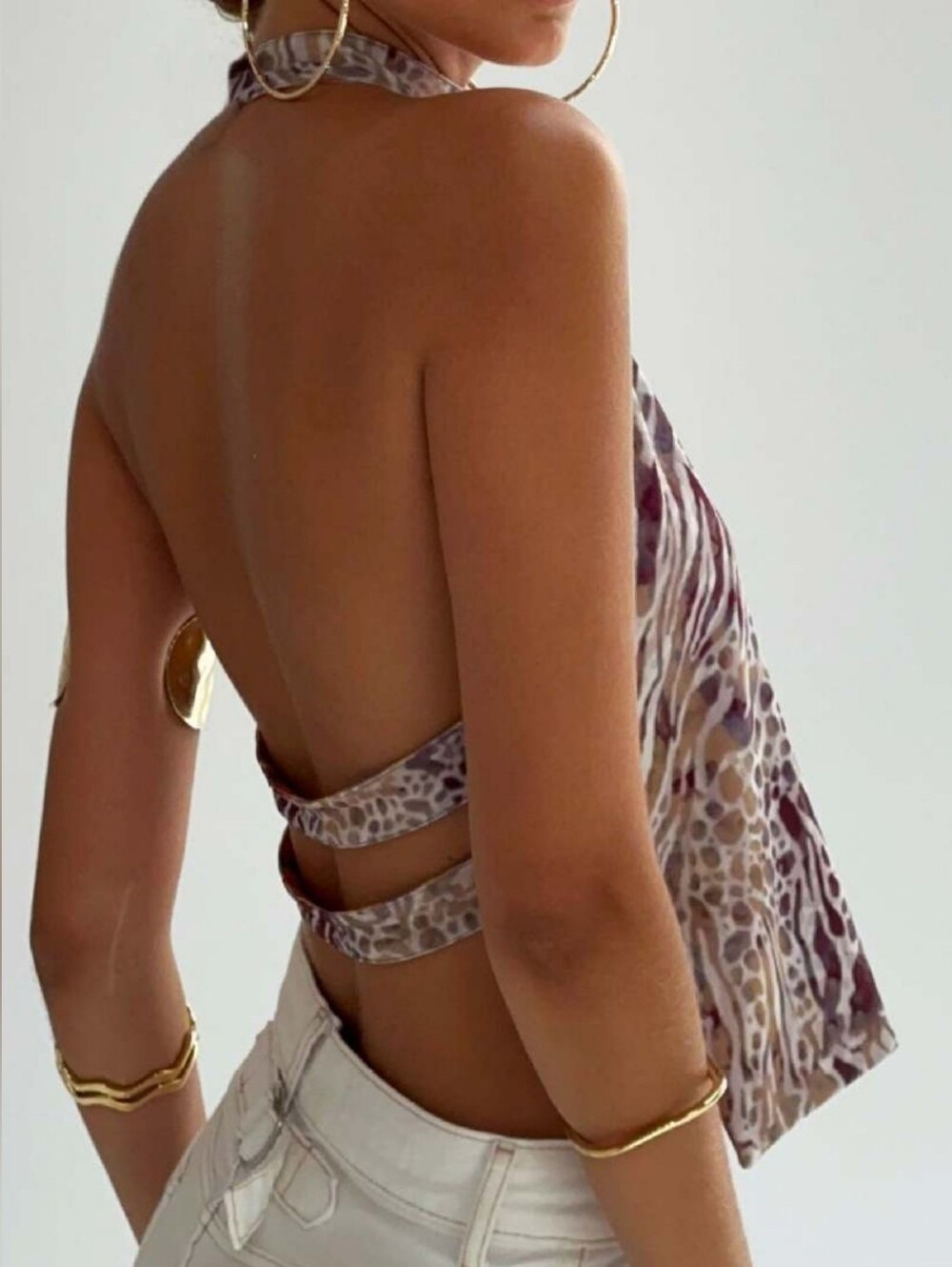 Neutral & Mauve Animal Print Halter Tank Top - Picture 2 of 6